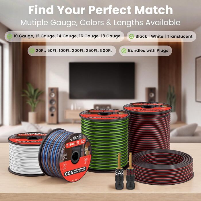 Кабель для акустики GearIT 12 AWG, 30м (100 футів), чорний – для домашнього кінотеатру та авто