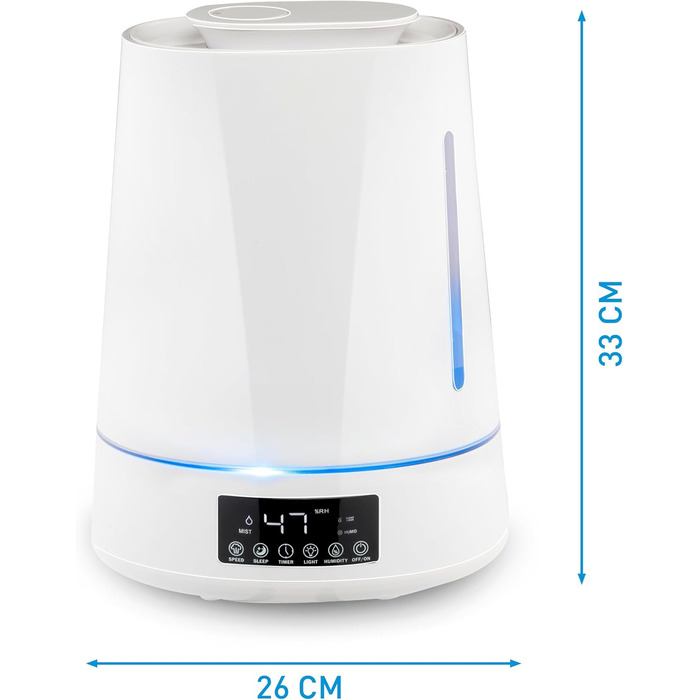 Grundig Humidifier and Aroma Diffuser 4L - Diffuser Essential Oils - Humidifier with Hygrometer and Timer - Rooms of 15 to 30m2 - 26 x 15 x 33 CM - White