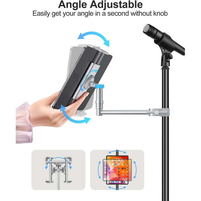 Тримач для iPad з мікрофоном Elitehood: регульований, 360° обертання, сумісний з iPad Pro, Air, Mini та іншими пристроями (4-12.9