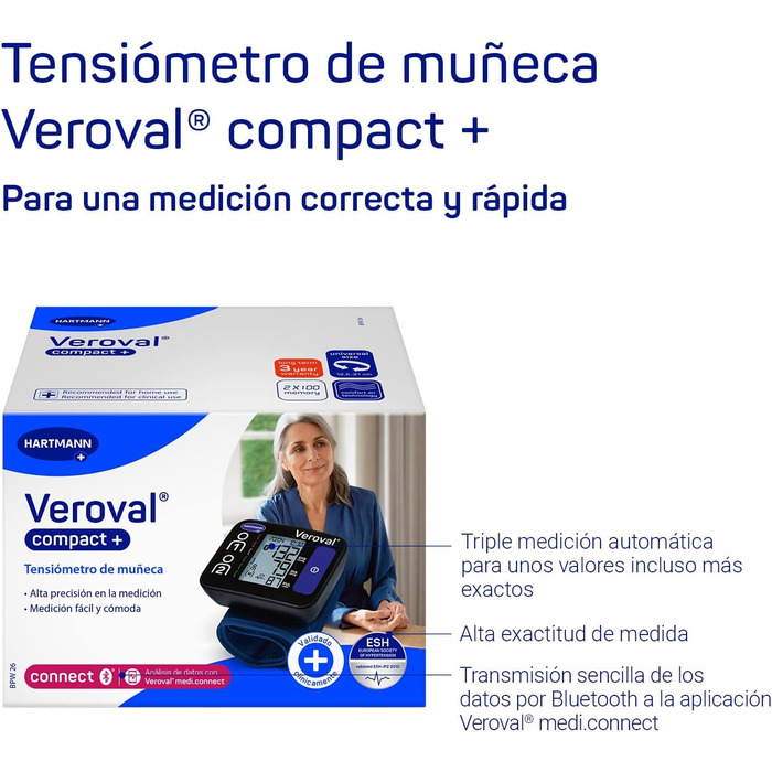 Тонометр VEROVAL BiManán Compact - цифровий, на зап'ястя, автоматичний, для точного вимірювання, 200 значень, універсальний розмір (22-42 см)