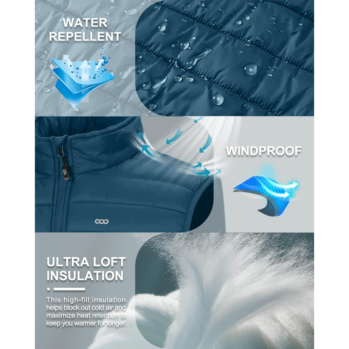 Чоловіча степна жилетка 33000ft для активного відпочинку: біг, гольф, походи. 5 кишень, утеплена, з коміром. XXL, керамічно-блакитний