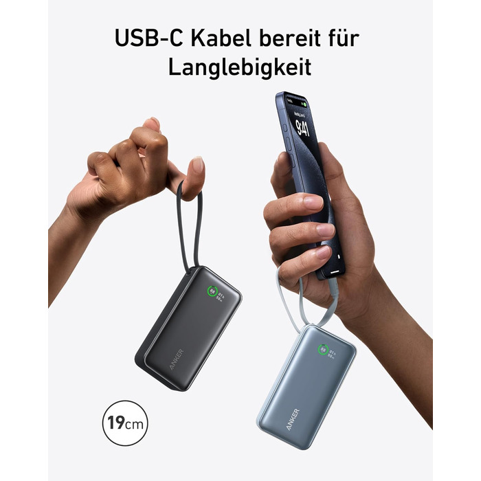 Powerbank Anker Nano 10000mAh з USB-C кабелем, 30W PD, 1xUSB-C, 1xUSB-A, для iPhone, MacBook, Galaxy, iPad, AirPods