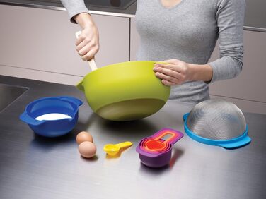 Joseph Joseph Nest 9 Plus – набір для приготування їжі з пластику, 9 предметів, різнокольоровий (сито, миски, мірні ложки)