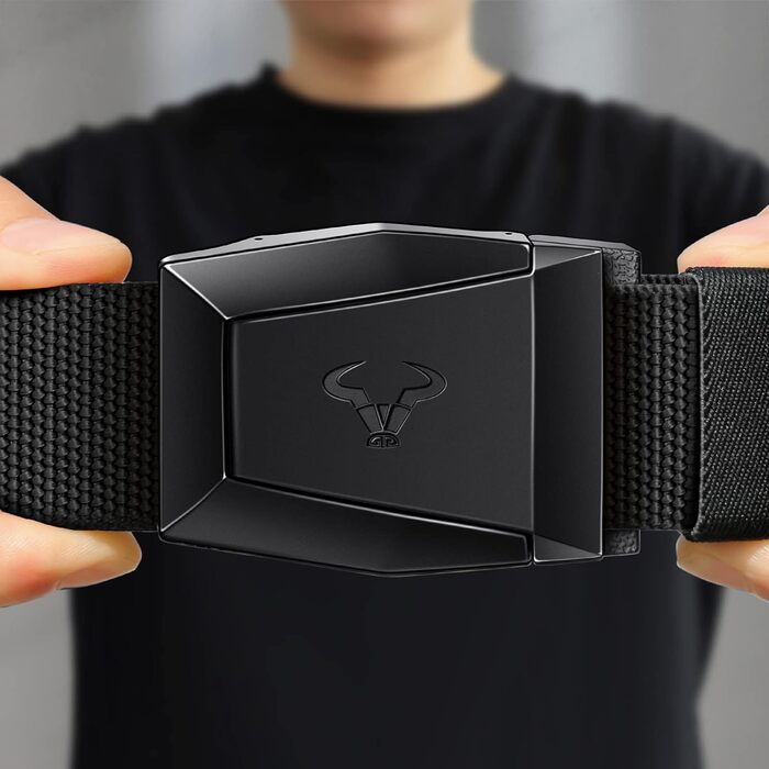 Тактичний ремінь BULLIANT для чоловіків: робочий, військовий, для піших прогулянок, ширина 3.8 см, металева пряжка швидкого кріплення, чорний, регульований, 115 см