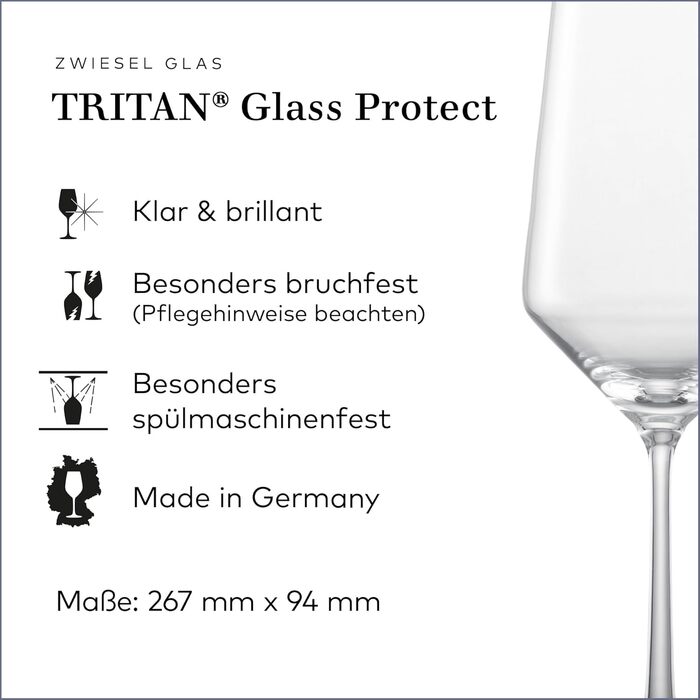 Бокали для червоного вина Zwiesel Glas Pure, набір 2 шт, бордоські келихи з кришталю Tritan®, для вина, придатні для миття в посудомийній машині, виробництво Німеччина