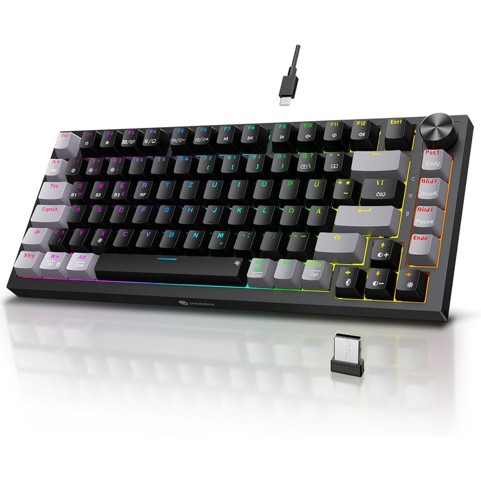 KOORUI Механічна ігрова клавіатура QWERTZ з RGB-підсвічуванням (104/82 клавіші) для Windows/MacOS/Linux
