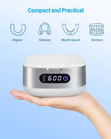 Ультразвуковий очищувач Voraiya 4000mAh IPX7 для зубних протезів, брекетів, кап, ювелірних виробів, срібла - портативний, акумуляторний