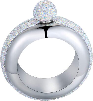 Набір флакон-термос Qingo з браслетом та перснями, 100 мл, нержавіюча сталь, чорний з кришкою зі стразами