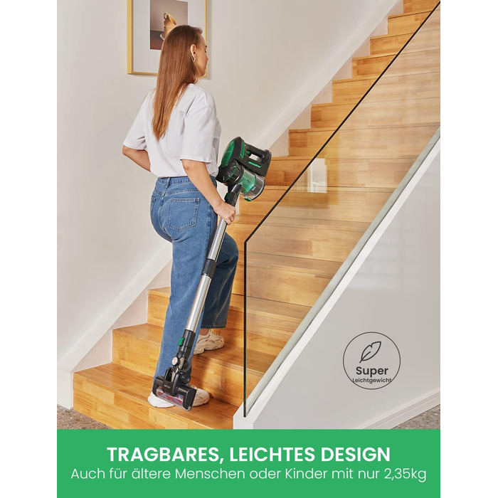 Бездротовий пилосос Vactidy Blitz V8: акумуляторний, 25KPa, 35 хв роботи, для твердих підлог, видаляє шерсть тварин, зелений