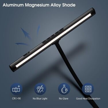 LED лампа EYOCEAN для офісу з регульованим кутом нахилу, сенсорне управління, 12W, регулювання яскравості та колірної температури