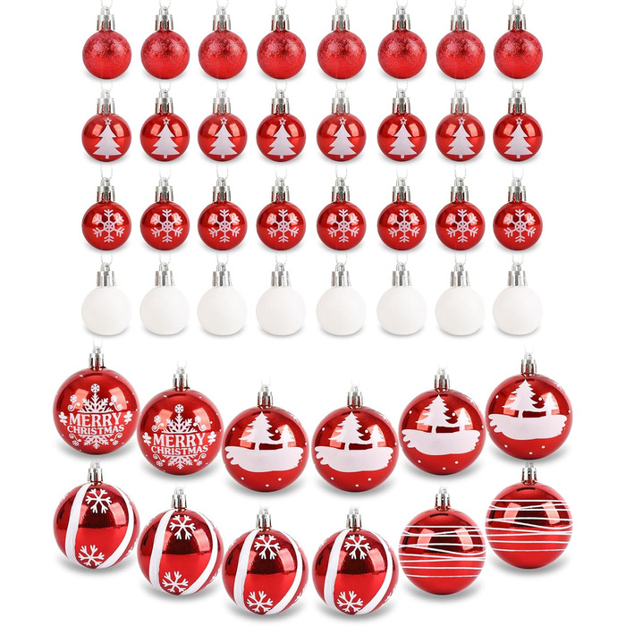 Ялинкові кулі Ilauke, 44 шт. Пластикові кулі червоно-білі, 3 та 6 см. Декорації для ялинки, прикраси на свята, для дому, вечірки, весілля, Різдво.