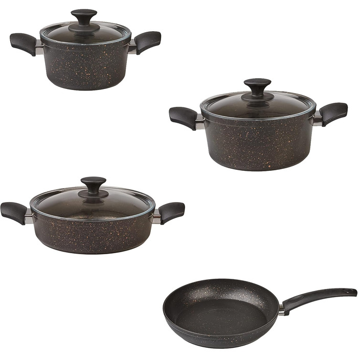 Набір кухонного посуду Karaca Biogranit, 7 предметів, чорний/золотий, з антипригарним покриттям, для індукційних плит, граніт