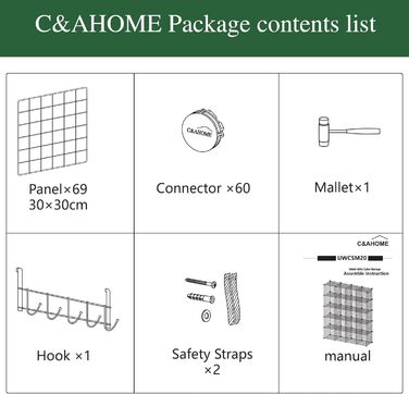 C&AHOME Wire Cube Storage, 6 - Metal Cube Organizer with C-Grid, Modular Shelf Units, Storage Container Shelves, Closet Organizer, 93.5 in L x 31.8 in W x 93.5 in H, (20 cubes, White)