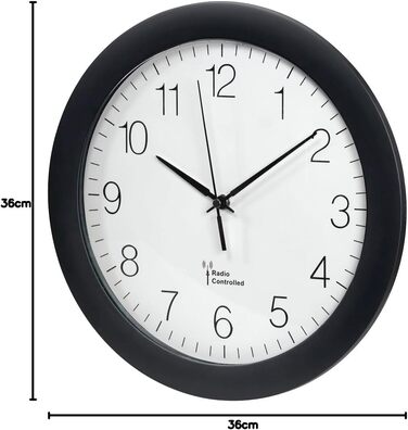 Hama Radio Clock (30cm kitchen clock, quiet radio clock with large dial, analog living room clock including battery) (Black)