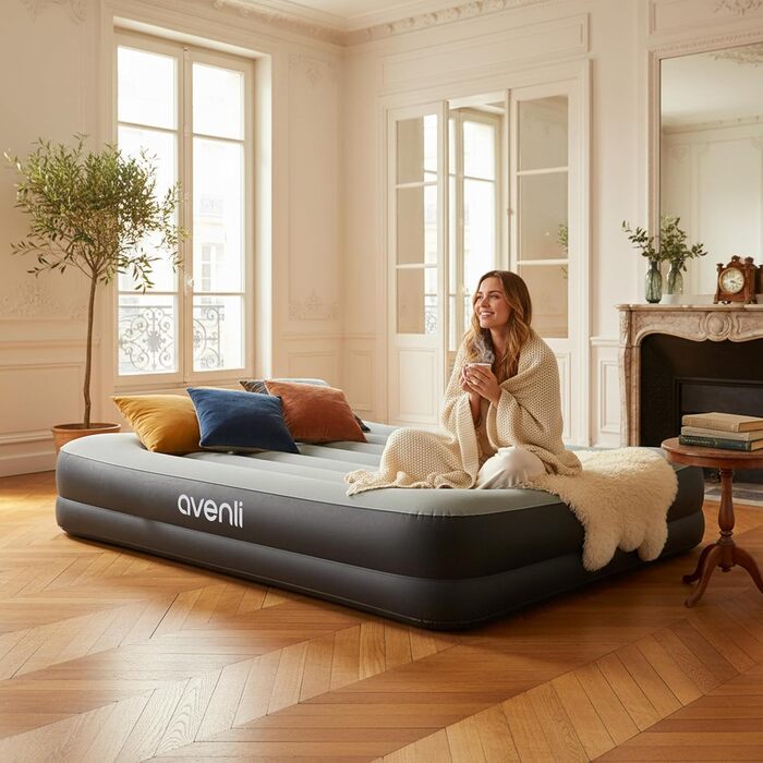 Надувний матрац-ліжко AVENLI для 2 осіб з інтегрованим насосом, флаокована поверхня, 191x99x36 см (для кемпінгу та дому)