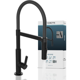 Чорний матовий змішувач для кухні SCHÜTTE 79147 MIAMI з висувною магнітною лійкою та 360° поворотом, з Soft Touch шлангом, однорідний важіль