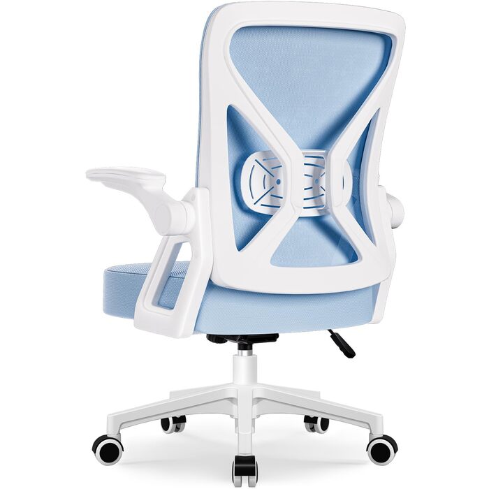 Ергономічне крісло для офісу, крісло для робочого столу з підйомними підлокітниками, регульована поперекова підтримка, офісне крісло для керівника, поворотне крісло, сітчасте крісло з функцією гойдання до 125°, (Синій, без підголівника)