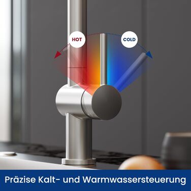 Змішувач для кухні CECIPA X203B чорного кольору з висувною лійкою, поворотний на 360°, з двома режимами струменя, нержавіюча сталь