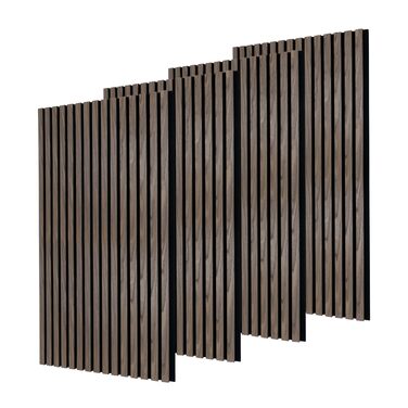 Акустичні панелі з дерева 60x60 см, настінна оббивка для шумоізоляції та звукопоглинання, ламельні панелі для покращення акустики приміщення (Горіх, 4 шт)