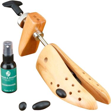 Langer & Messmer Shoe Stretcher for Men against tight shoes or boots - made from solid beechwood and metal mechanics - expands in width and length incl. leather stretching spray 50ml