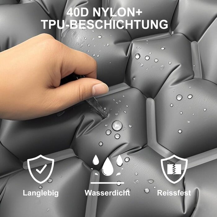 Килимок для кемпінгу Youxiu самонадувний, ультралегкий, сірий. Підходить для подорожей, піших прогулянок, наметів. Водостійкий, з насосом.