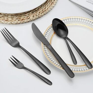 Bestdin Cutlery Set 12 Persons, 60 Piece Black Cutlery, Stainless Steel Cutlery Set with Knife Fork Spoon, Black Cutlery for Home/Party/Restaurant, High Gloss Polished & Dishwasher Safe.