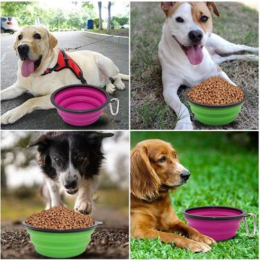 Складані годівниці для собак та котів SLSON (2 шт.) - 1000 мл, фіолетовий та зелений