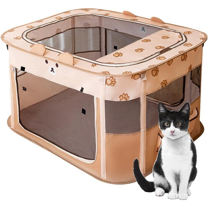 Складаний вольєр для тварин, портативний, для цуценят, собак, кошенят, котів, Indoor/Outdoor, Pop-Up, розмір M, коричневий