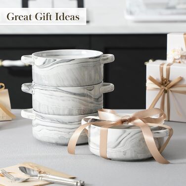 MALACASA Набір супових тарілок з ручками, 800 мл, порцеляна, 4 шт, серія Regular (сірий)