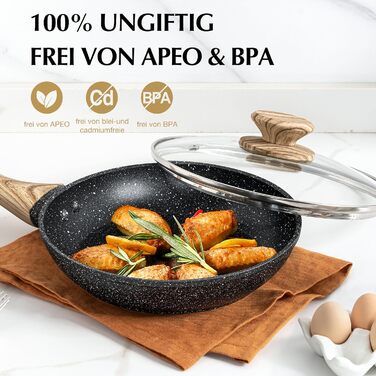 Сковорода з антипригарним покриттям Michelangelo з кришкою 28 см, глибока сковорода для смаження та тушкування, чорна, підходить для індукційних плит