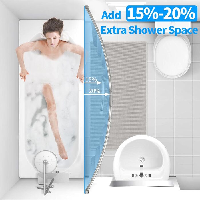 Вигнута штанга для душу, регульована 109,9-183,9 см, нержавіюча сталь, алюміній, для ванної кімнати