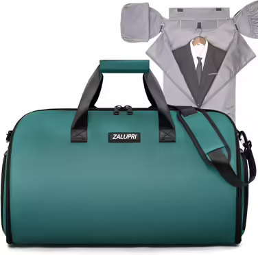 Garment bag with shoe compartment, convertible garment bag for men and women, 2-in-1 hanging, suitcase, suit, weekend, duffel bag, green, travel garment bag