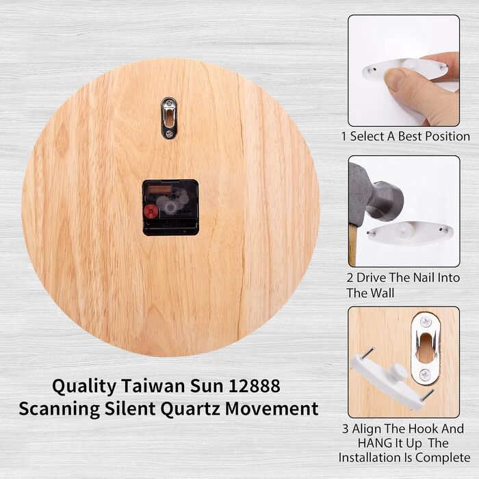 ACCSHINE Wall Clock Wood Oak Silent No Ticking Sound 30cm Quartz Large Easy to Read for Living Room Kitchen Bedroom Office School (Wood Color - Arrow Hands)