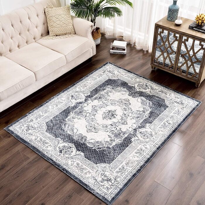 Килимок для вітальні сучасний, короткий ворс, неслизький, пральний, м'який, для вітальні, спальні та їдальні, сіро-білий, 120 x 160 см