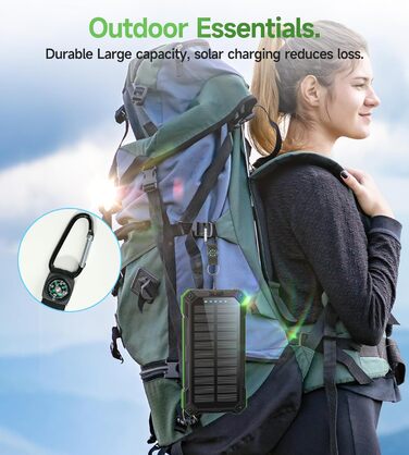 Портативний зарядний пристрій Solar Powerbank 56800mAh з бездротовою зарядкою, 30W PD, 6 виходів, ліхтарик, велика ємність для кемпінгу та подорожей (Зелений)