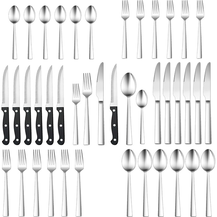 Cutlery Set for 6 People, HaWare 36-Piece Cutlery Set with Steak Knives, Stainless Steel Cutlery Set with Knife, Fork, and Spoon, Elegant Dinnerware Set for Home and Restaurant, Mirror Polished & Dishwasher Safe