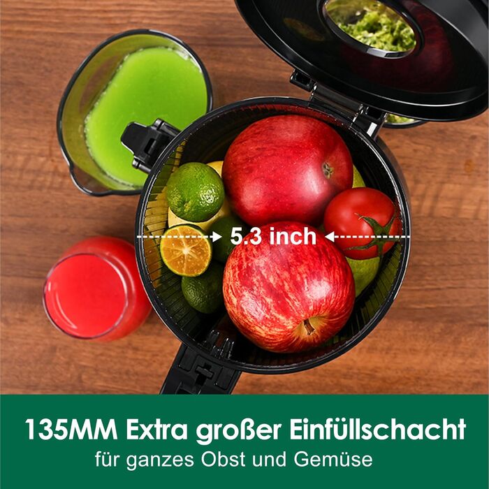 Fretta Slow Juicer with 135mm Opening, Juicer for Vegetables and Fruit Test Winner, 250W Breastfeeding Juicer with Cold Press, Easy Cleaning & Powerful Motor, BPA-free (Red, 1.8L) 1.8L Red
