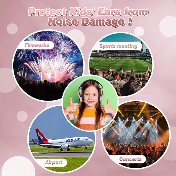 Дитячий захист вух: навушники від шуму, комфортні, складні, для школи, аутизму, сну, навчання, ADHS, феєрверків, концертів (світлорожевий/1 шт.)