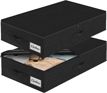 Коробки для зберігання під ліжко з кришкою, 2 шт, складані, для одягу та ковдр, 76x38x17 см (Чорний)