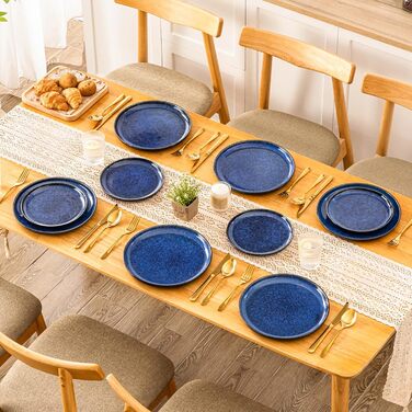Vancasso Starry Blue 24-Piece Stoneware Dinnerware Set for 6 - Complete Tableware Set with Plates, Bowls