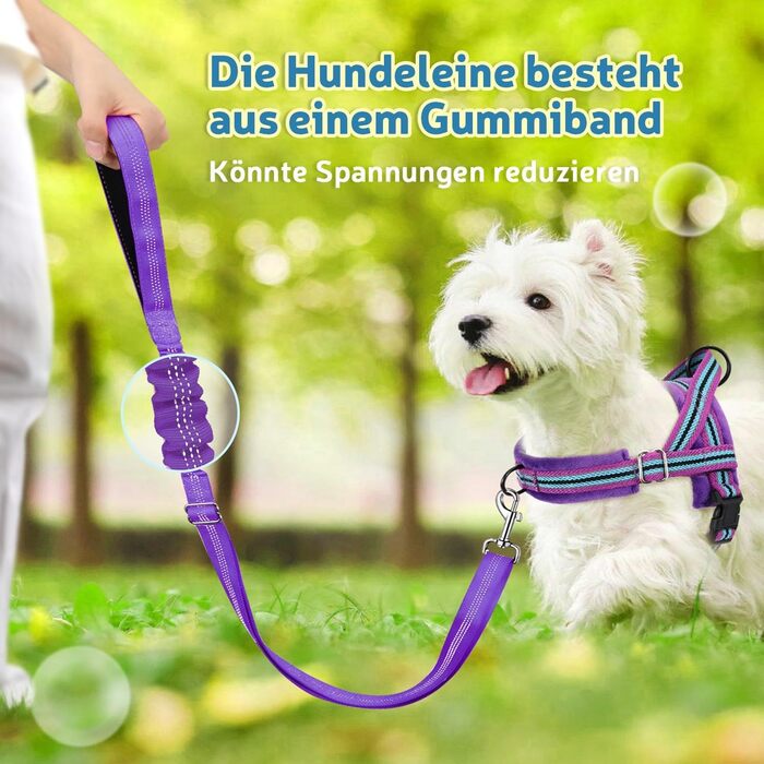 Шлейка для собак SlowTon з поводом, анти-тягуча, регульована, світловідбиваюча, для цуценят, собак малих та середніх порід, зелена (XXS, світло-фіолетова)