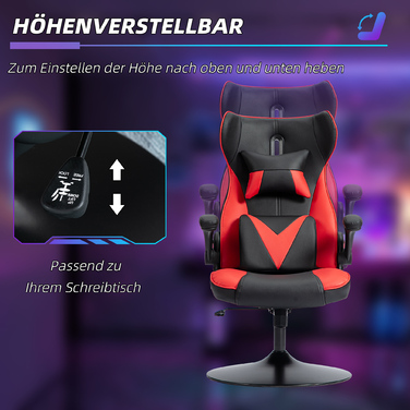 Vinsetto Gaming Chair with Rocking Function, Ergonomic Computer Chair, Height-Adjustable Office Chair, Swivel Desk Chair with Head and Lumbar Pillow, Supports up to 120 kg, Black+Red | Aosom