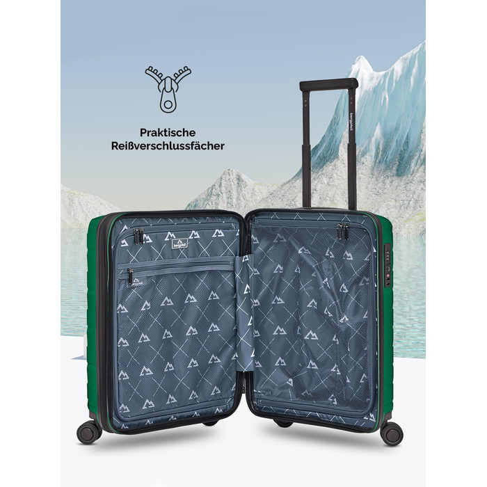 Чемодан середнього розміру з жорстким корпусом, розкладний, з відділенням для ноутбука | Trolley, 45 x 27 x 66 см, поліпропілен, 3.7 кг, TSA-замок, подвійні колеса (Ізумрудно-зелений металік)