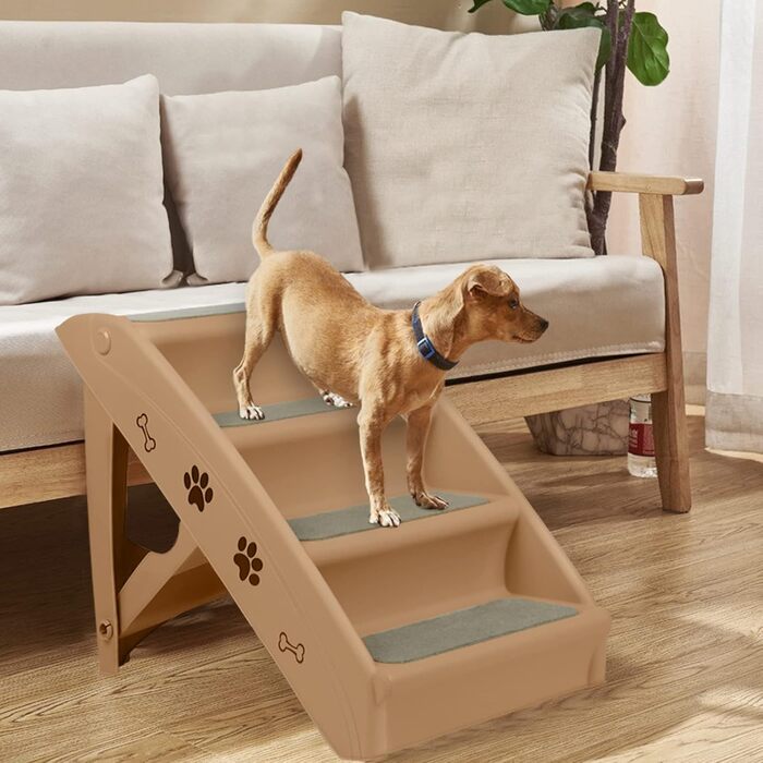 Сходинка для собак Yardin: складана, для маленьких собак та котів, з антиковзкими сходинками, матеріал PP-пластик, вантажопідйомність 75 кг, розмір 49x39x61 см (колір коричневий)