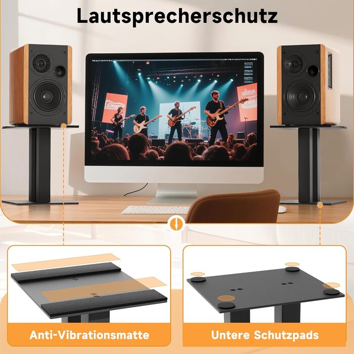 Підставка для аудіо колонки настільна, 25 см, метал, чорна, пара, з антиковзкими гумовими смужками, 21 x 24 x 25 см