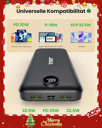 Power Bank 27000mAh з швидкою зарядкою 22.5W та PD20W, USB-C, для iPhone, Huawei, Samsung