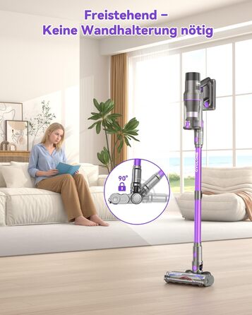 Бездротовий акумуляторний пилосос 580W з LED-дисплеєм, 55KPa, 75 хвилин роботи, об'єм контейнера 1,5л, для твердих підлог, килимів та шерсті тварин