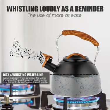 Чайник заварний з нержавіючої сталі 3л з дерев'яною ручкою та свистком, ретро стиль для плити (газ, індукція)