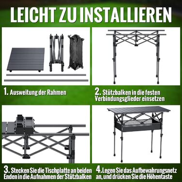 Складаний туристичний стіл Garllen 82x40 см, 2 рівня висоти (44/70 см), з розкатною стільницею, сталевий, для пікніка, грилю, саду, з сумкою