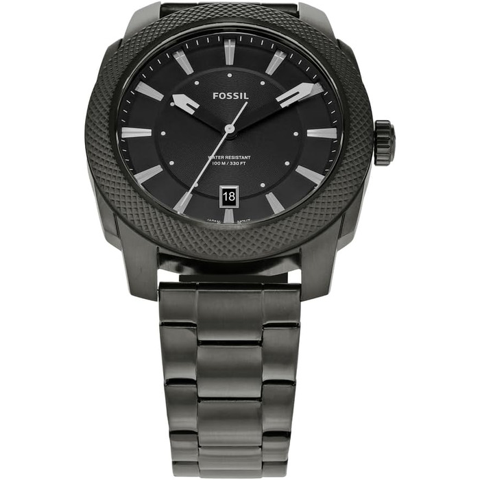 Годинник Fossil Machine для чоловіків: кварцовий, з датою, корпус 49 мм, чорний та темно-сірий, на сталевому або шкіряному ремінці